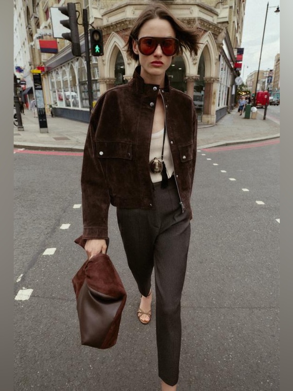 Zara High-Waist Tapered Women's Pants in Dark Brown - Picture 9 of 17